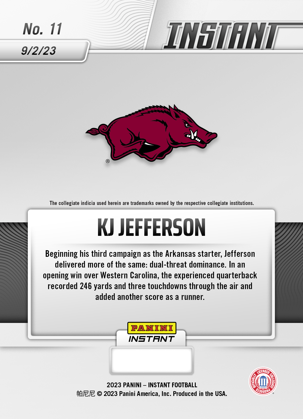 KJ Jefferson- 2023 Panini Instant College Football #11 - Versicolor /5 - Image 2