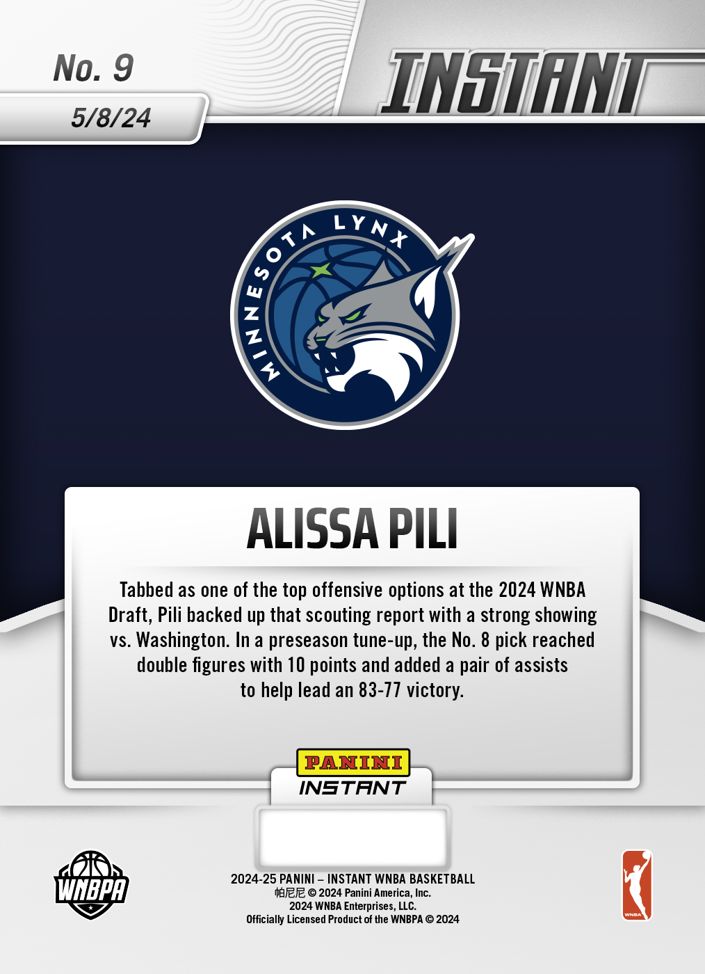 Alissa Pili - 2024 Panini Instant WNBA #9 - Jaguar /10 - Image 2