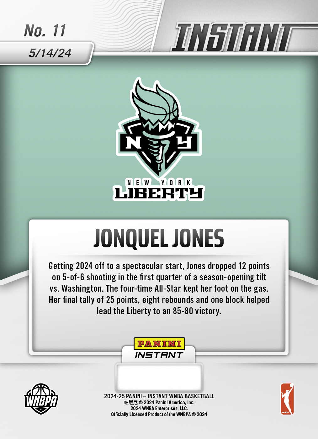 Jonquel Jones - 2024 Panini Instant WNBA #11 - Jungle /25 - Image 2