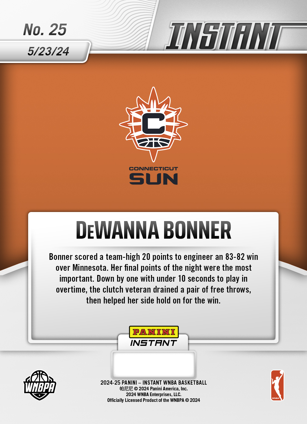 DeWanna Bonner - 2024 Panini Instant WNBA #25 - Jaguar /10 - Image 2