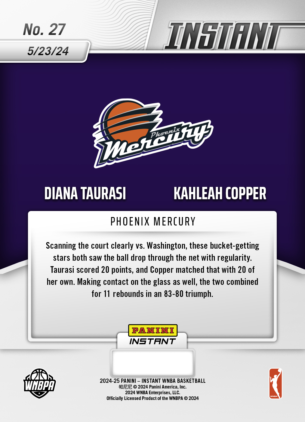 Diana Taurasi/Kahleah Copper - 2024 Panini Instant WNBA #27 - Jungle /25 - Image 2