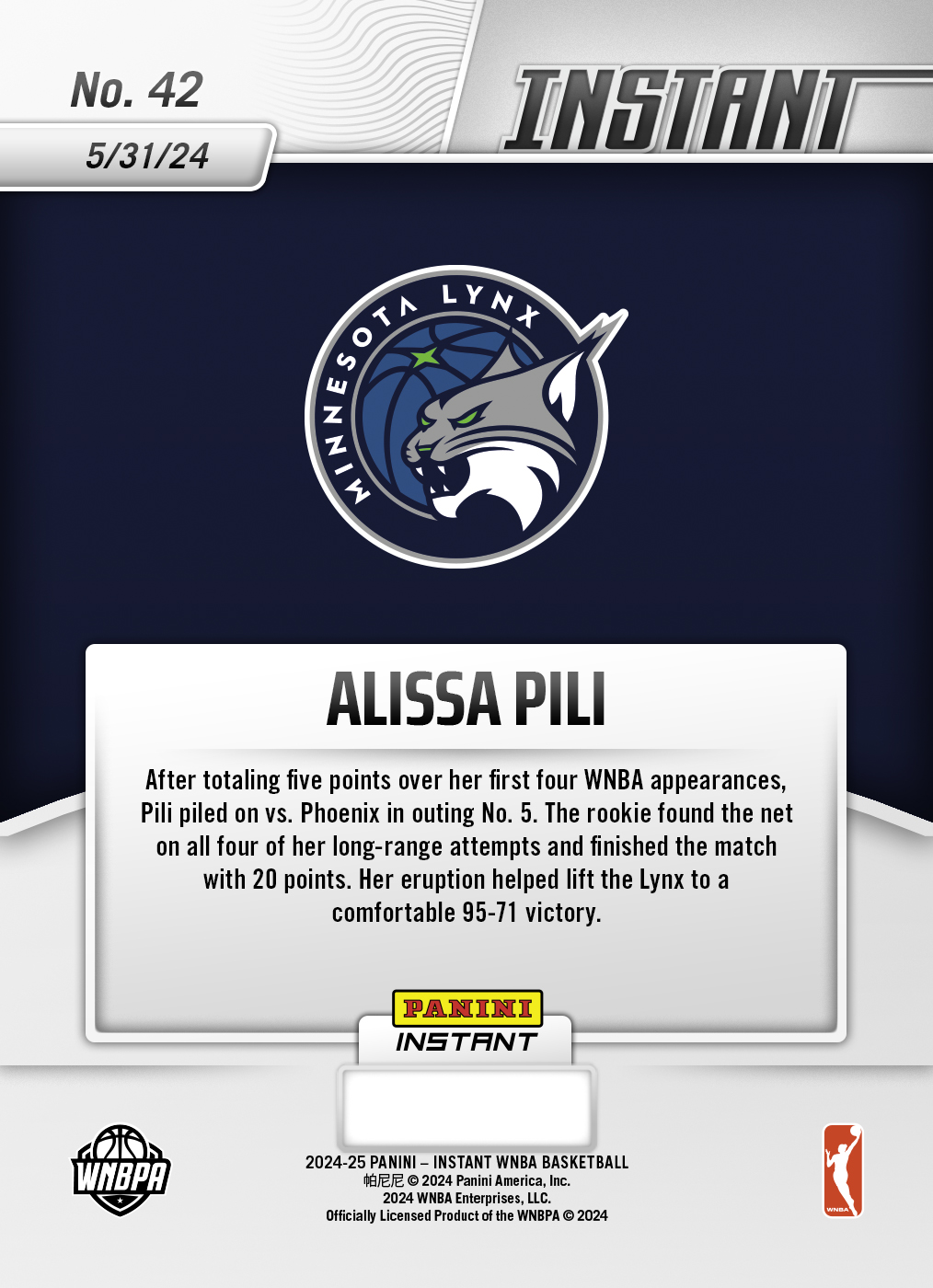 Alissa Pili - 2024 Panini Instant WNBA #42 - Jungle /25 - Image 2