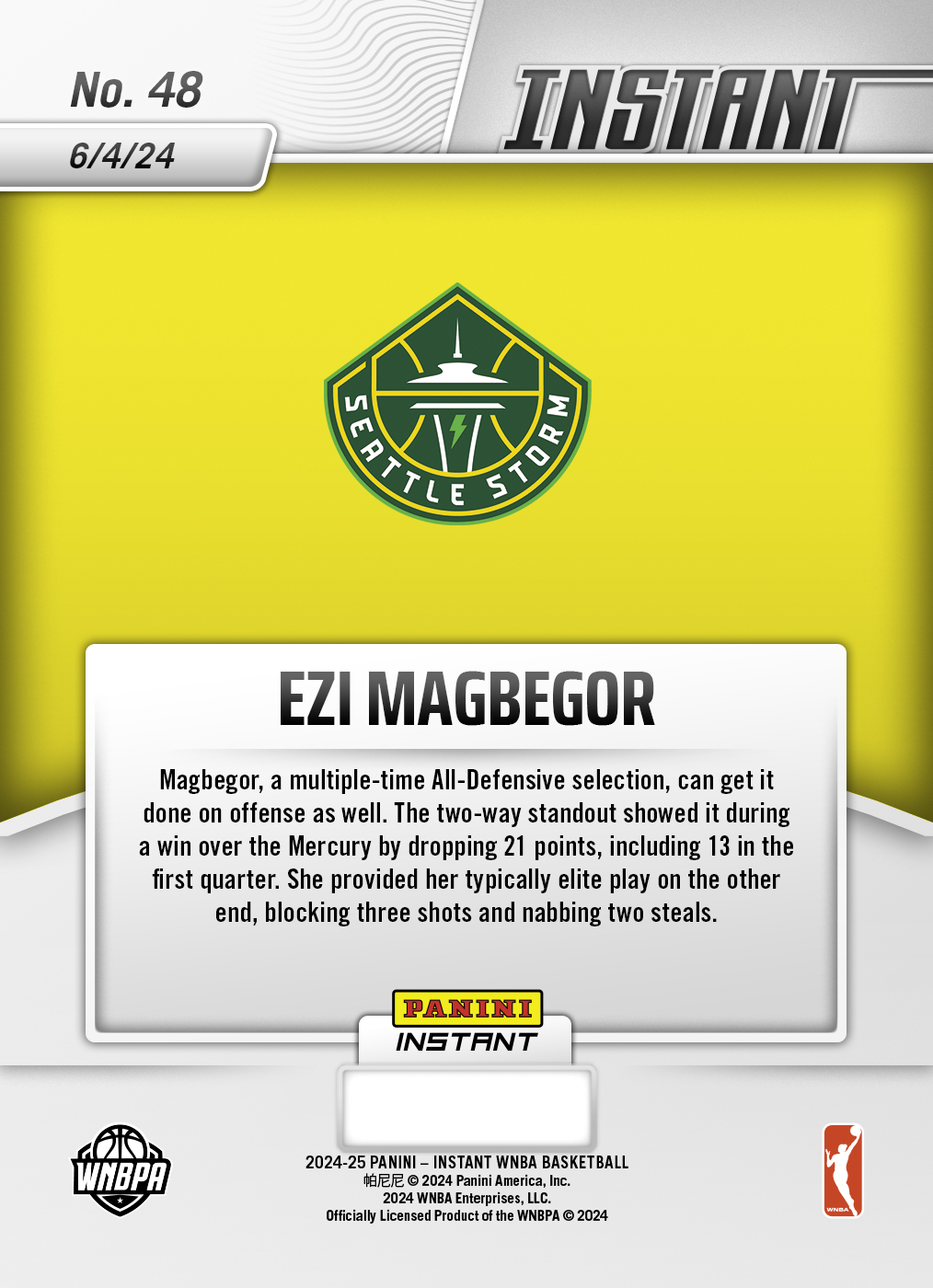 Ezi Magbegor - 2024 Panini Instant WNBA #48 - Jaguar /10 - Image 2