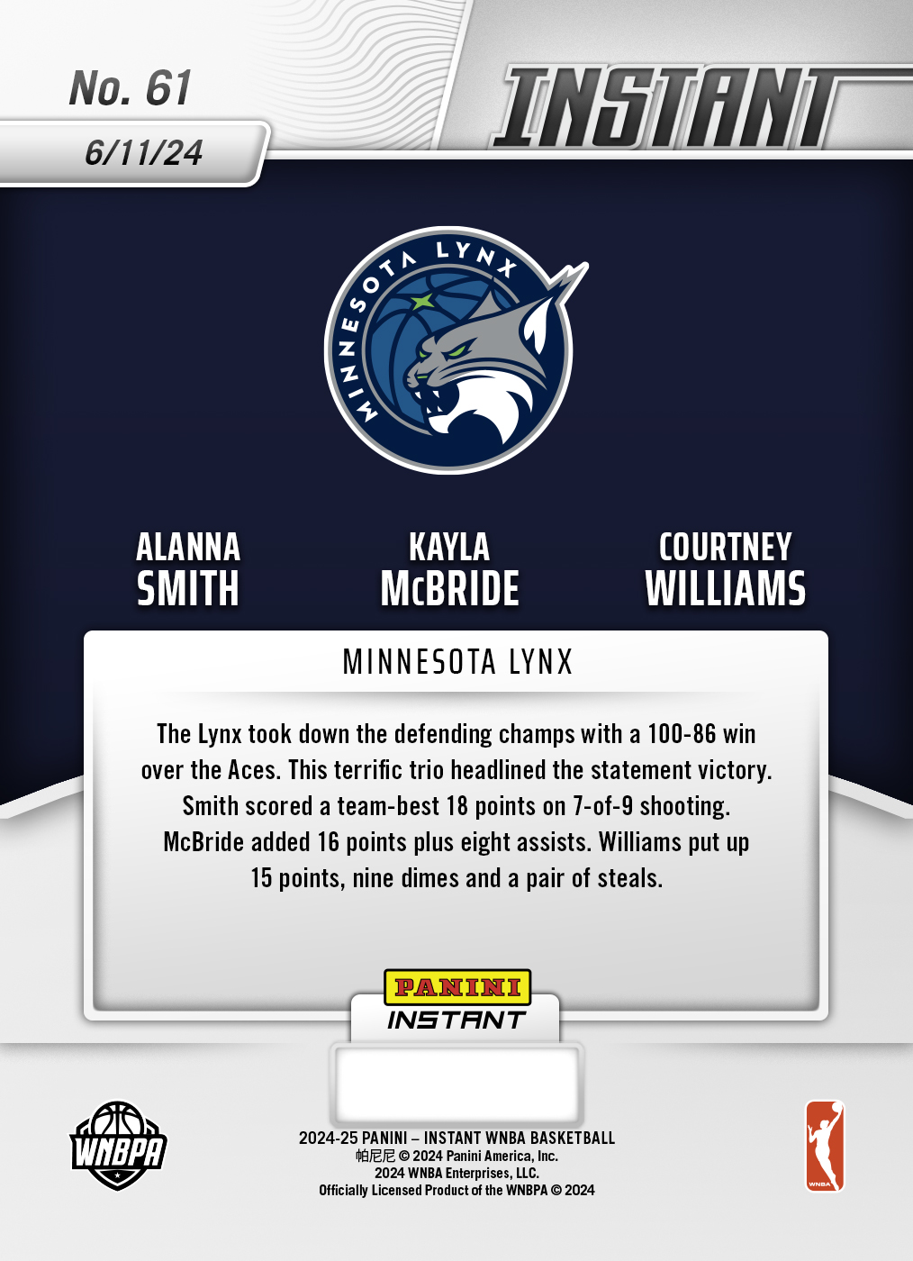 Alanna Smith/Kayla McBride/Courtney Williams - 2024 Panini Instant WNBA #61 - Jaguar /10 - Image 4