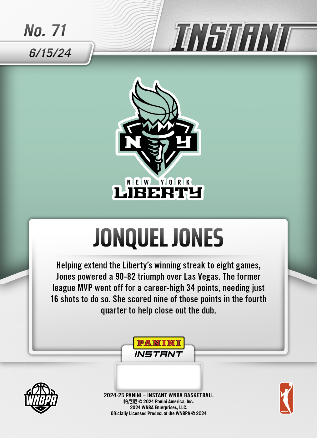 Jonquel Jones - 2024 Panini Instant WNBA #71 - Jungle /25 - Image 2