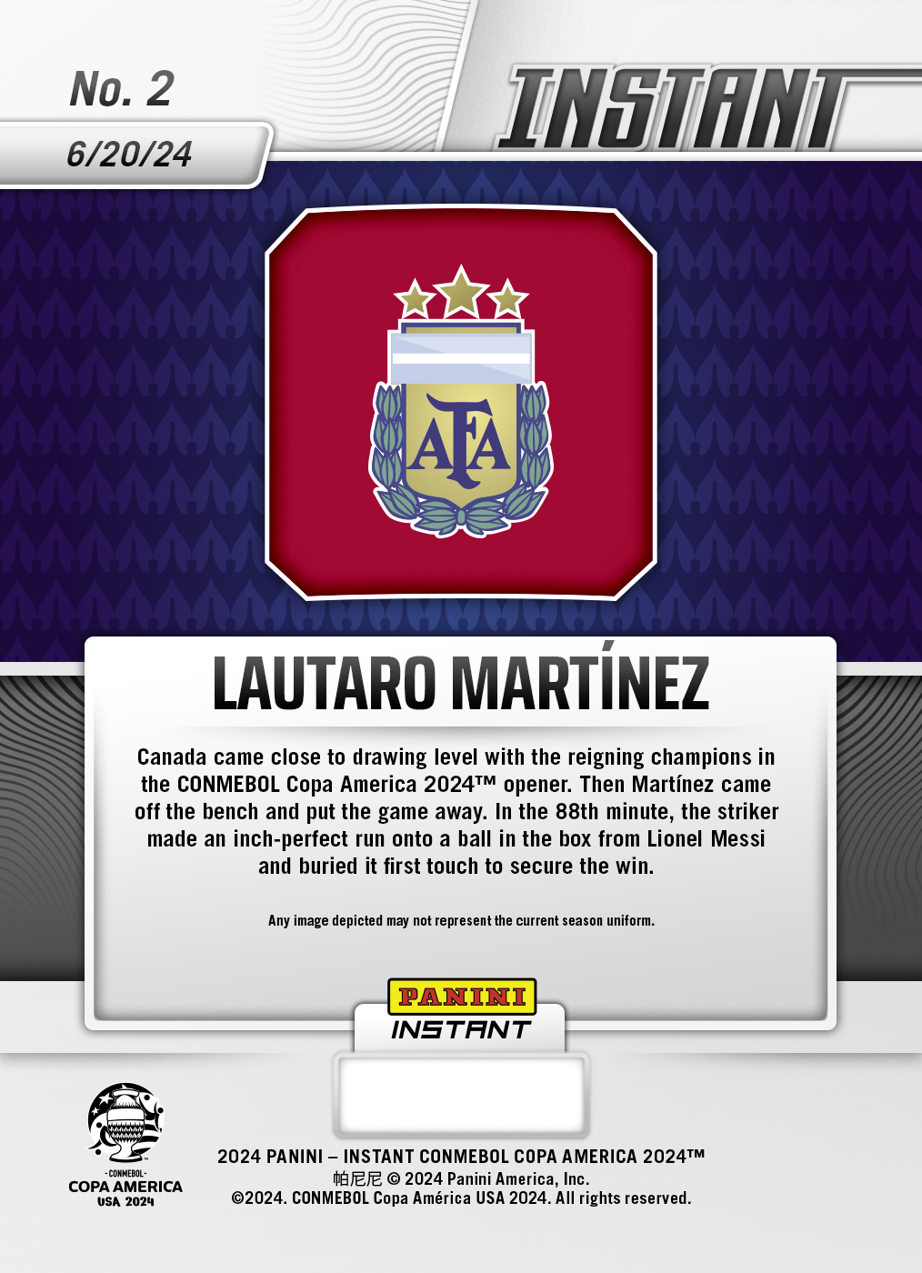 Lautaro Martinez - Panini Instant Copa America #2 - Blue & Red /5 - Image 2