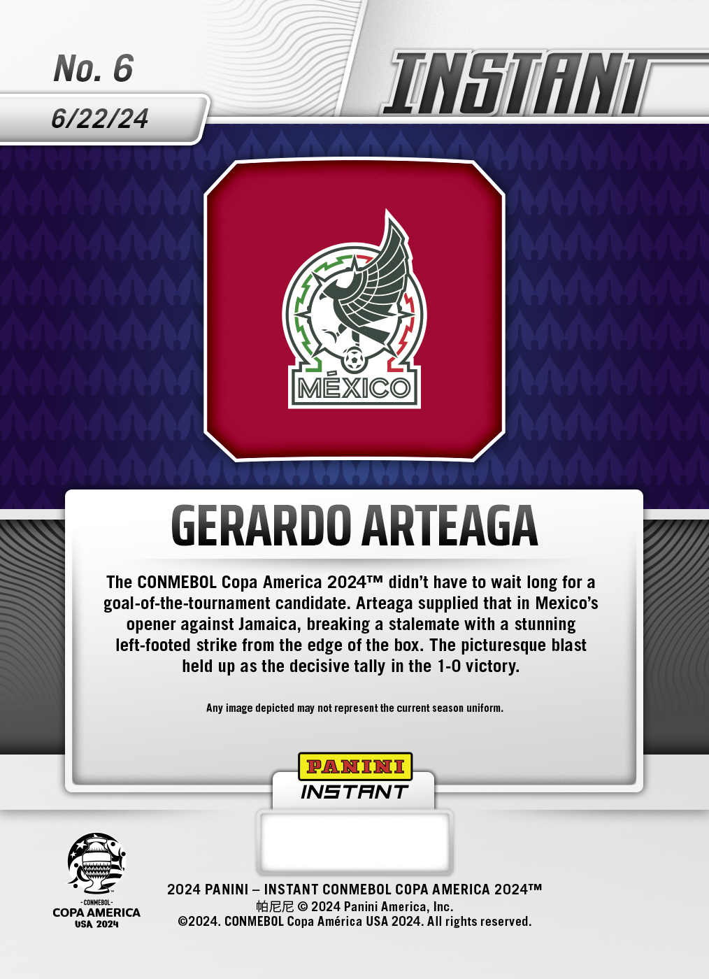Gerardo Arteaga - Panini Instant Copa America #6 - Red /25 - Image 2