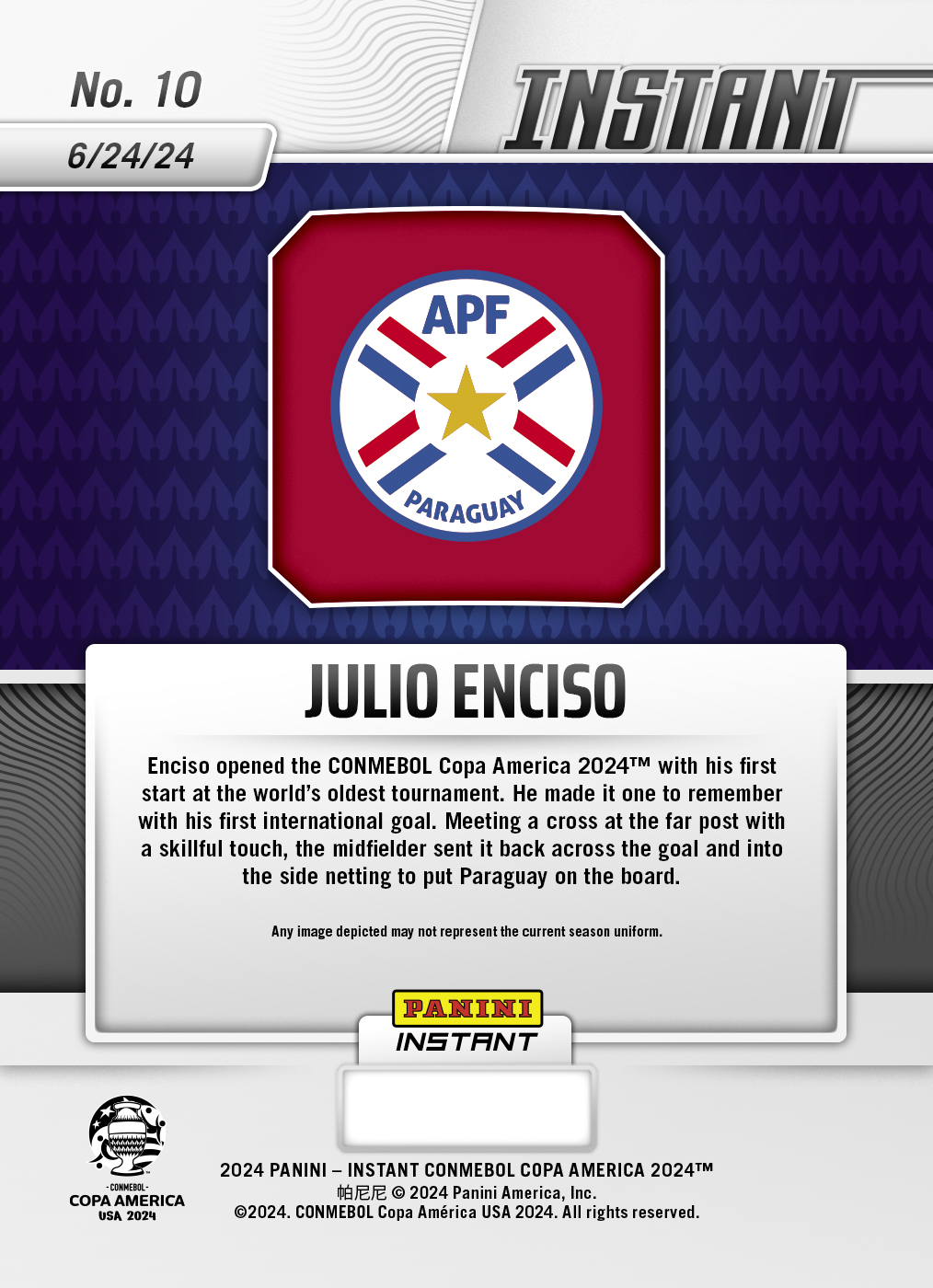 Julio Enciso - Panini Instant Copa America #10 - Blue & Red /5 - Image 2