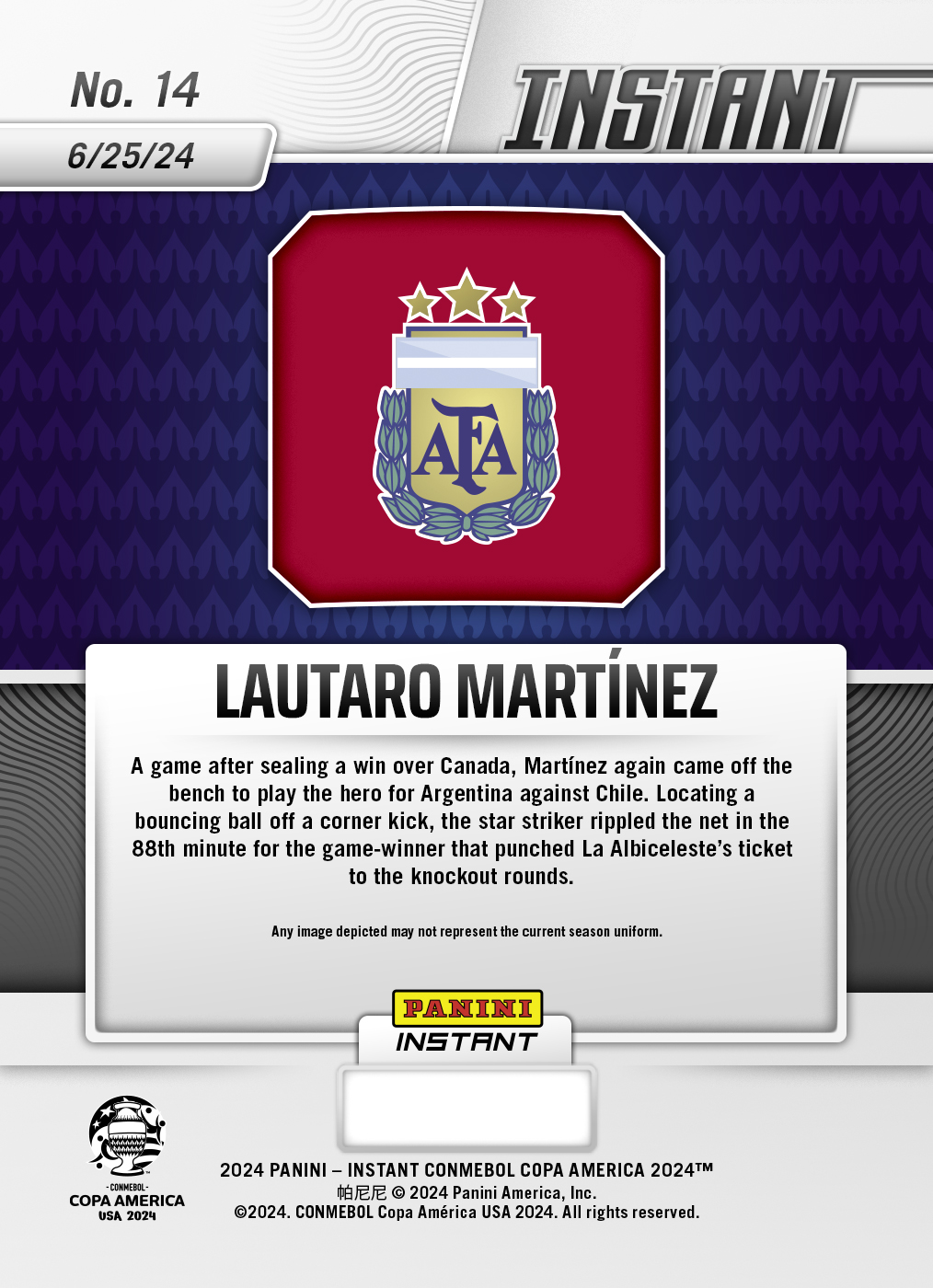Lautaro Martinez - Panini Instant Copa America #14 - Blue & Red /5 - Image 2