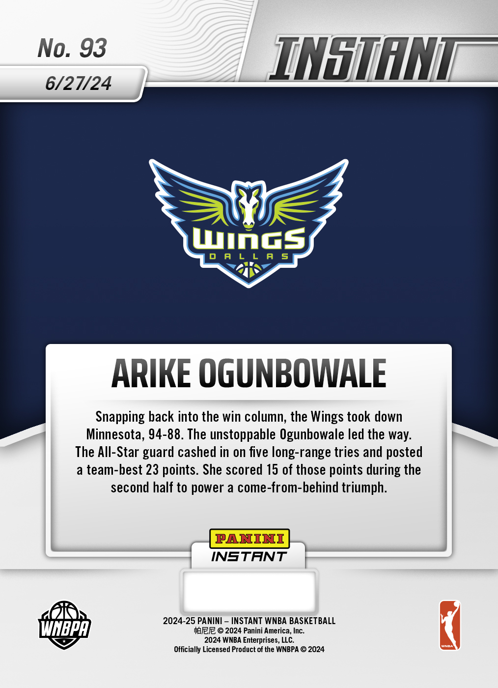Arike Ogunbowale - 2024 Panini Instant WNBA #93 - Jungle /25 - Image 2