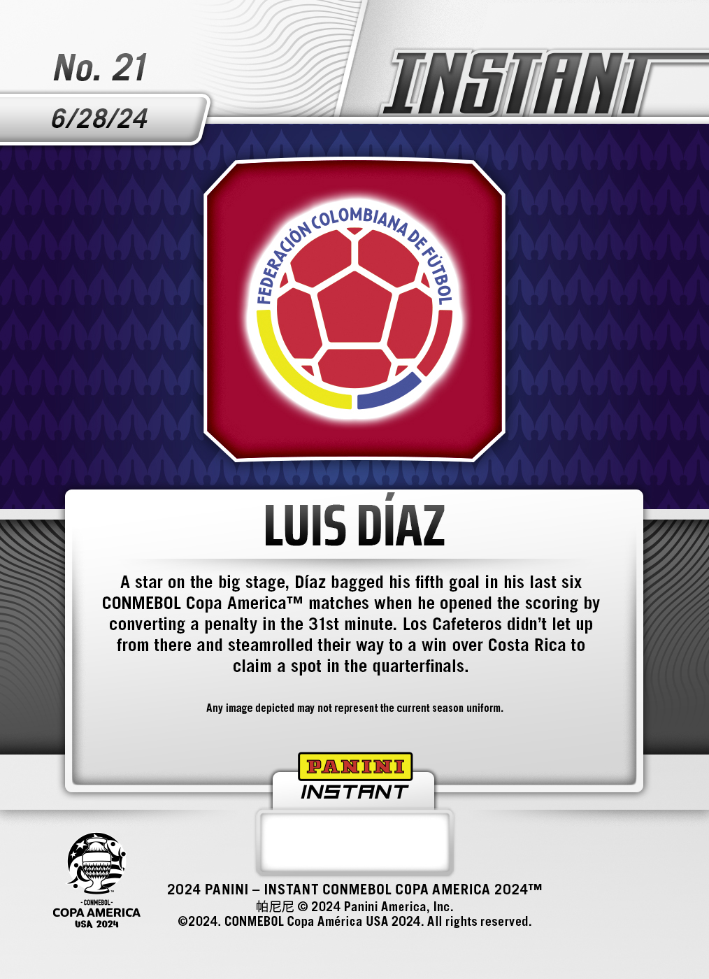 Luis Diaz - Panini Instant Copa America #21 - Red /25 - Image 2