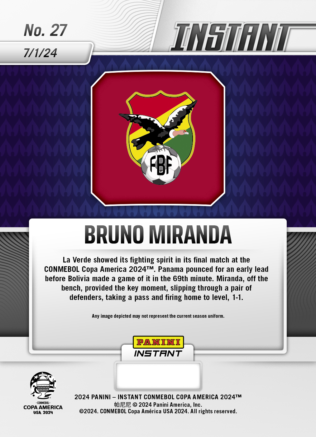 Bruno Miranda - Panini Instant Copa America #27 - Red /25 - Image 2