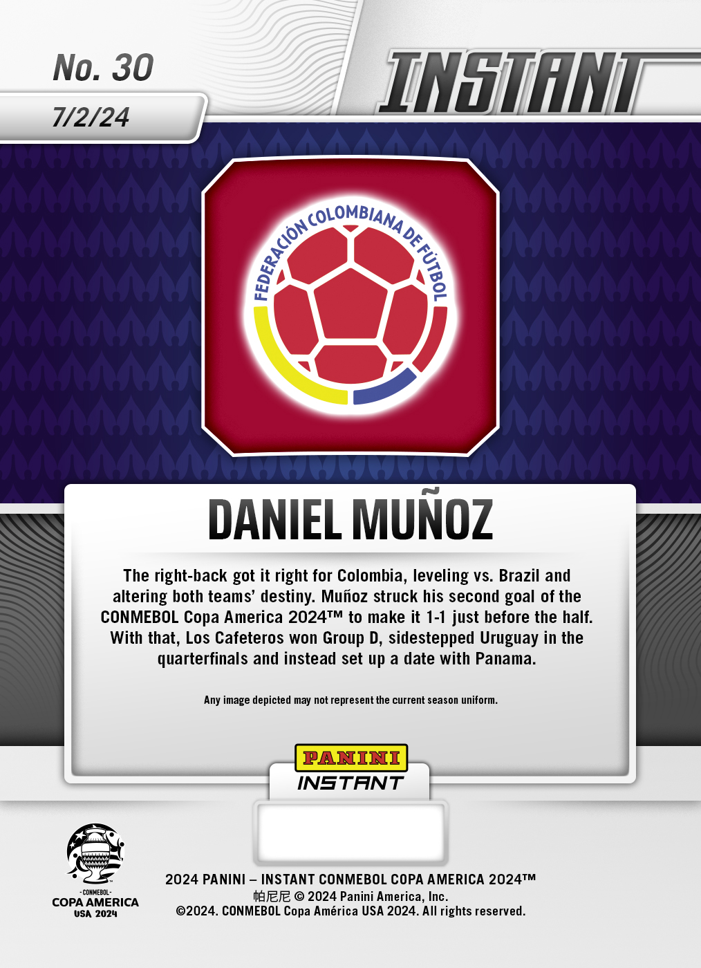 Daniel Munoz - Panini Instant Copa America #30 - Red /25 - Image 2