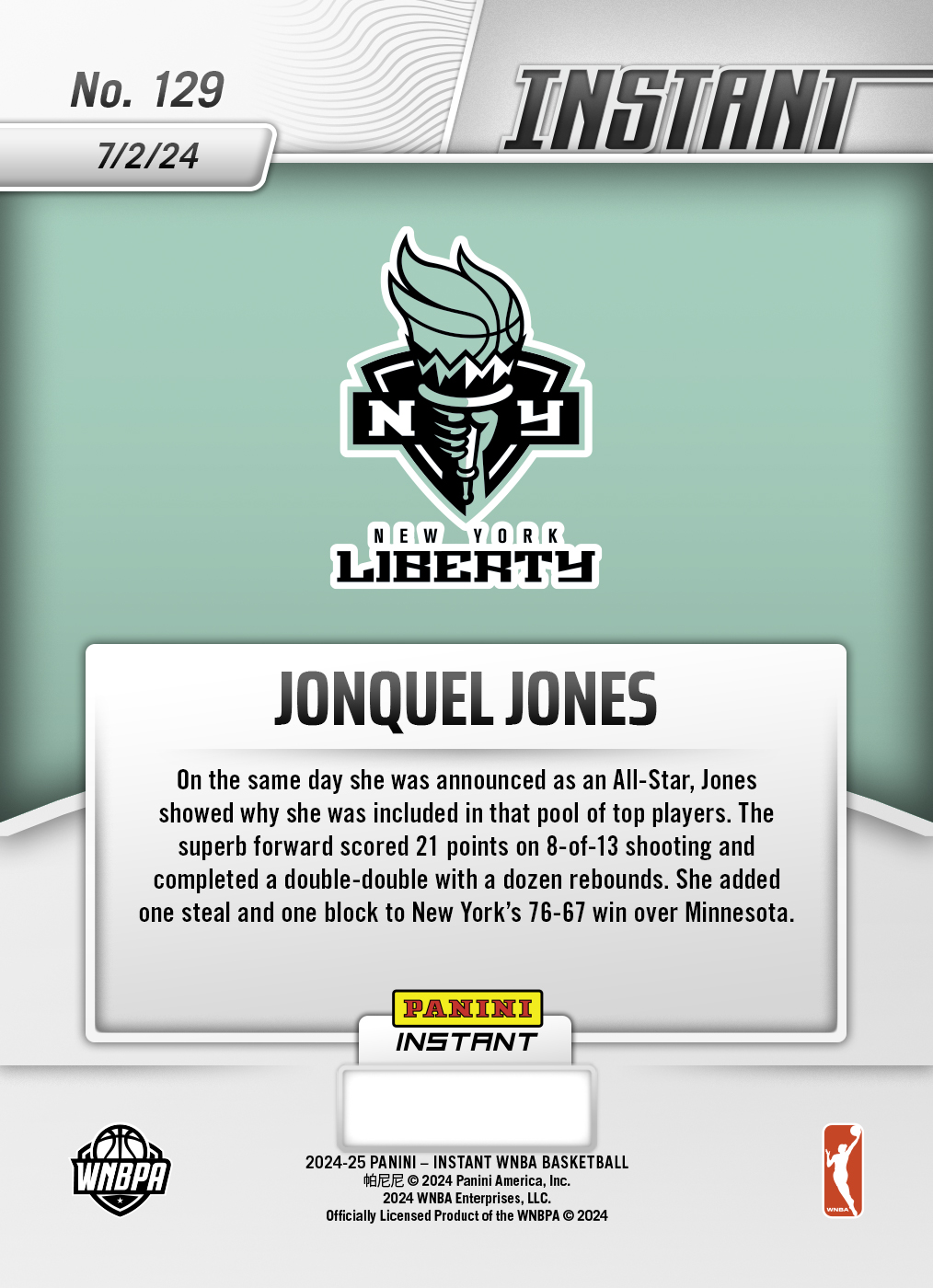 Jonquel Jones - 2024 Panini Instant WNBA #129 - Jaguar /10 - Image 2