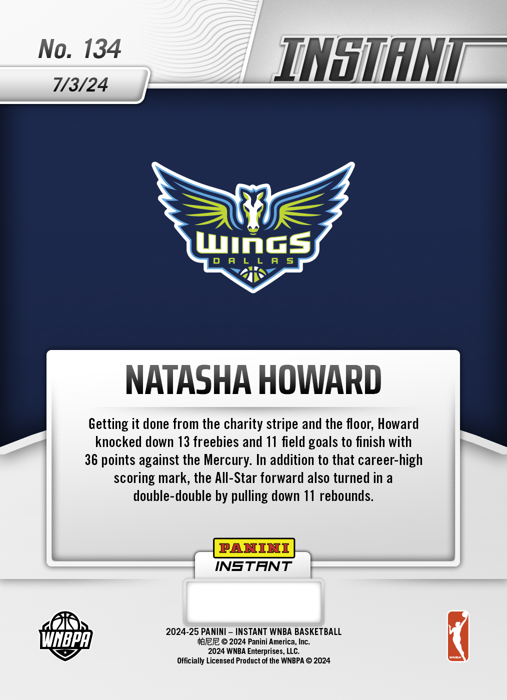 Natasha Howard - 2024 Panini Instant WNBA #134 - Jaguar /10 - Image 2