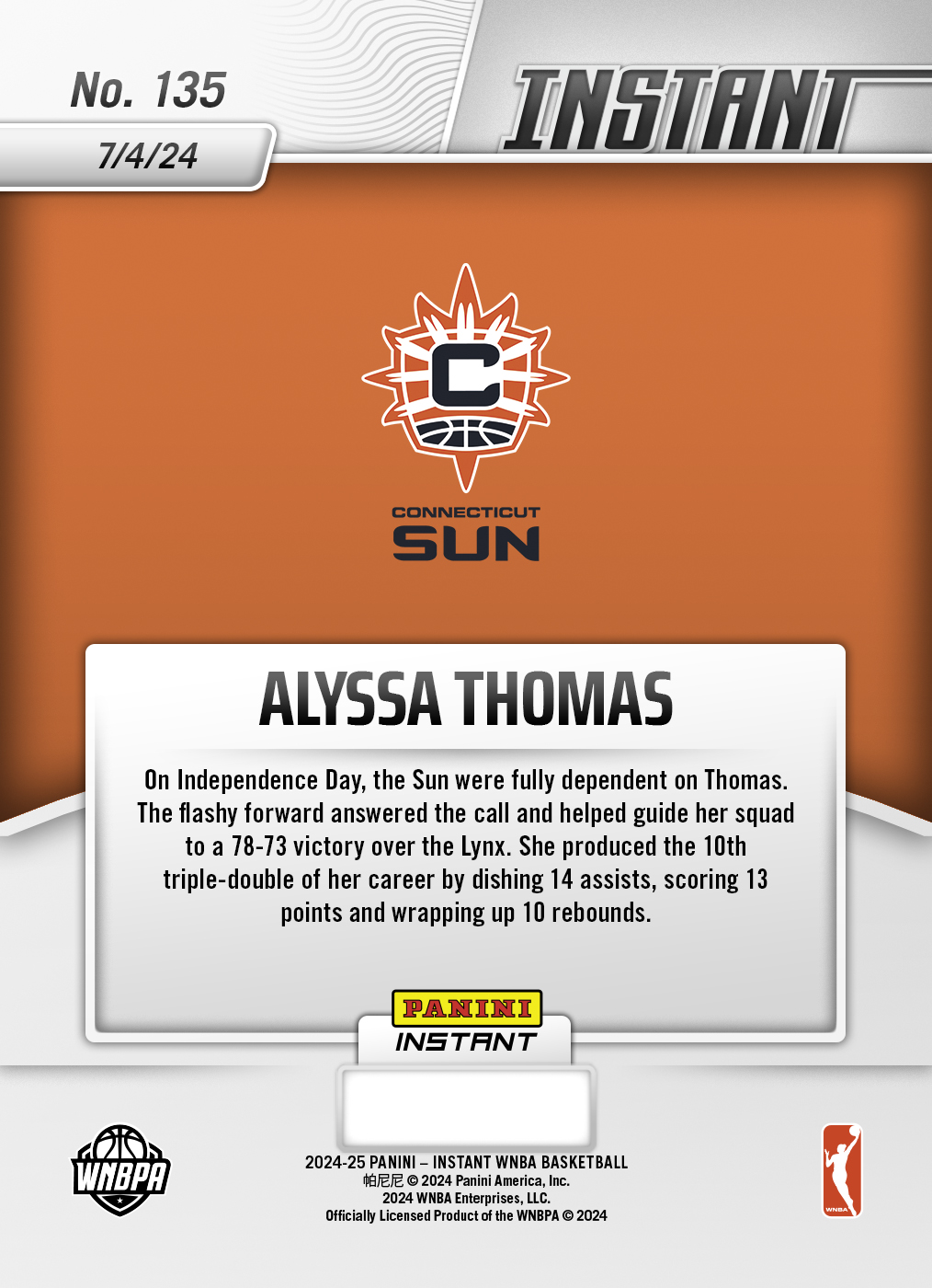 Alyssa Thomas - 2024 Panini Instant WNBA #135 - Jaguar /10 - Image 2