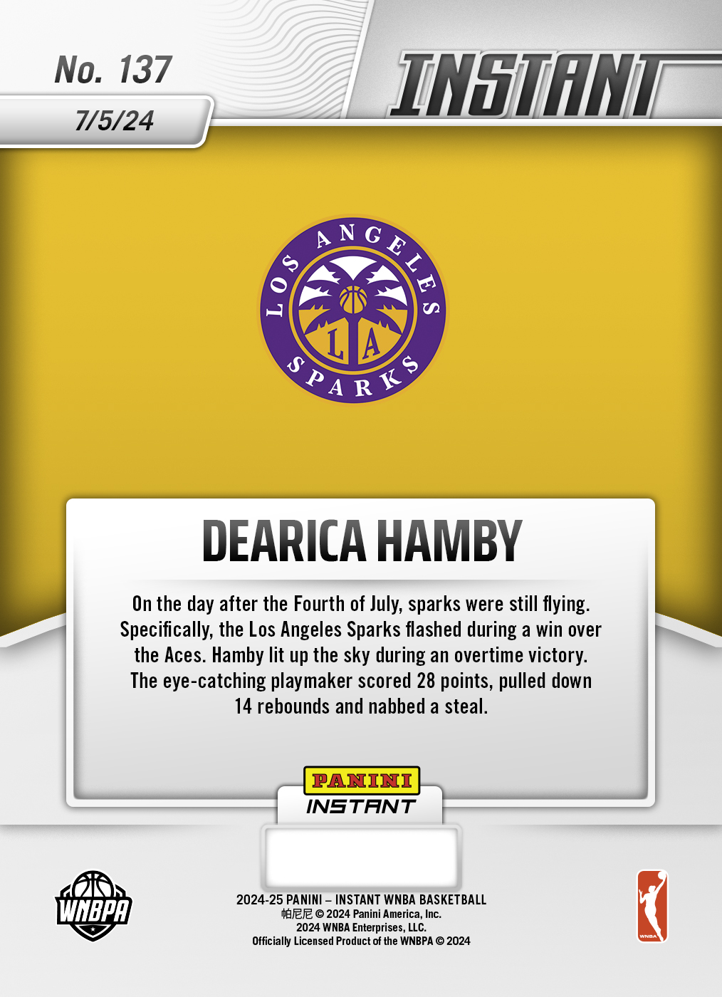 Dearica Hamby - 2024 Panini Instant WNBA #137 - Jaguar /10 - Image 2