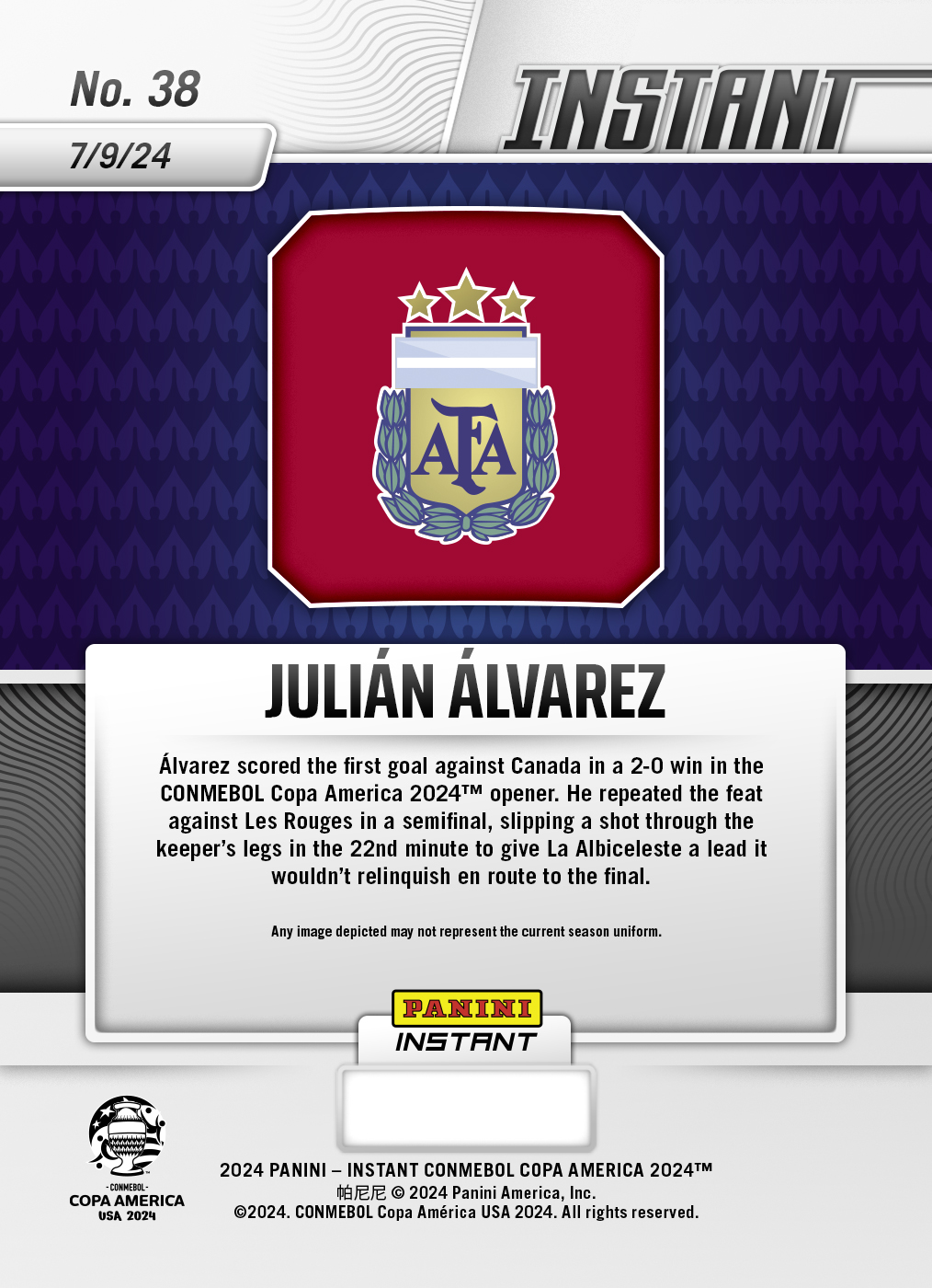 Julian Alvarez - Panini Instant Copa America #38 - Red /25 - Image 2