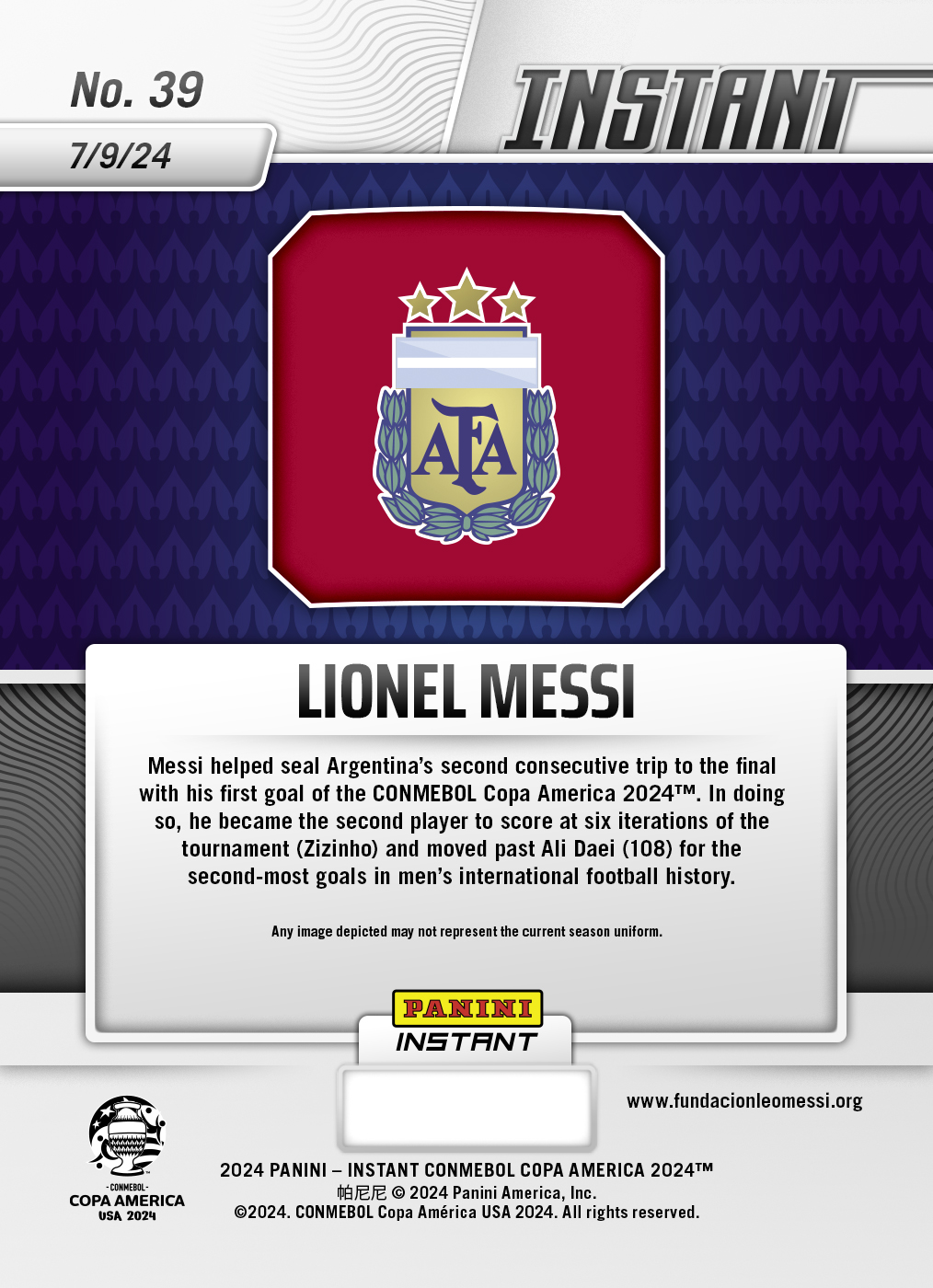 Lionel Messi - Panini Instant Copa America #39 - Red /25 - Image 2