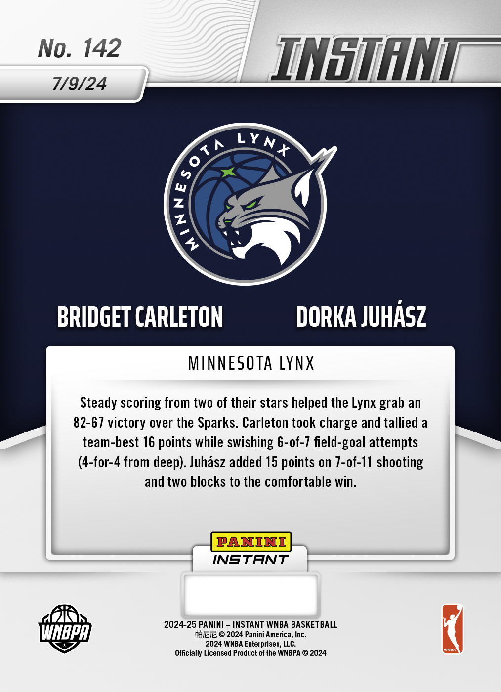 Bridget Carleton/Dorka Juhasz - 2024 Panini Instant WNBA #142 - White Tiger /5 - Image 2
