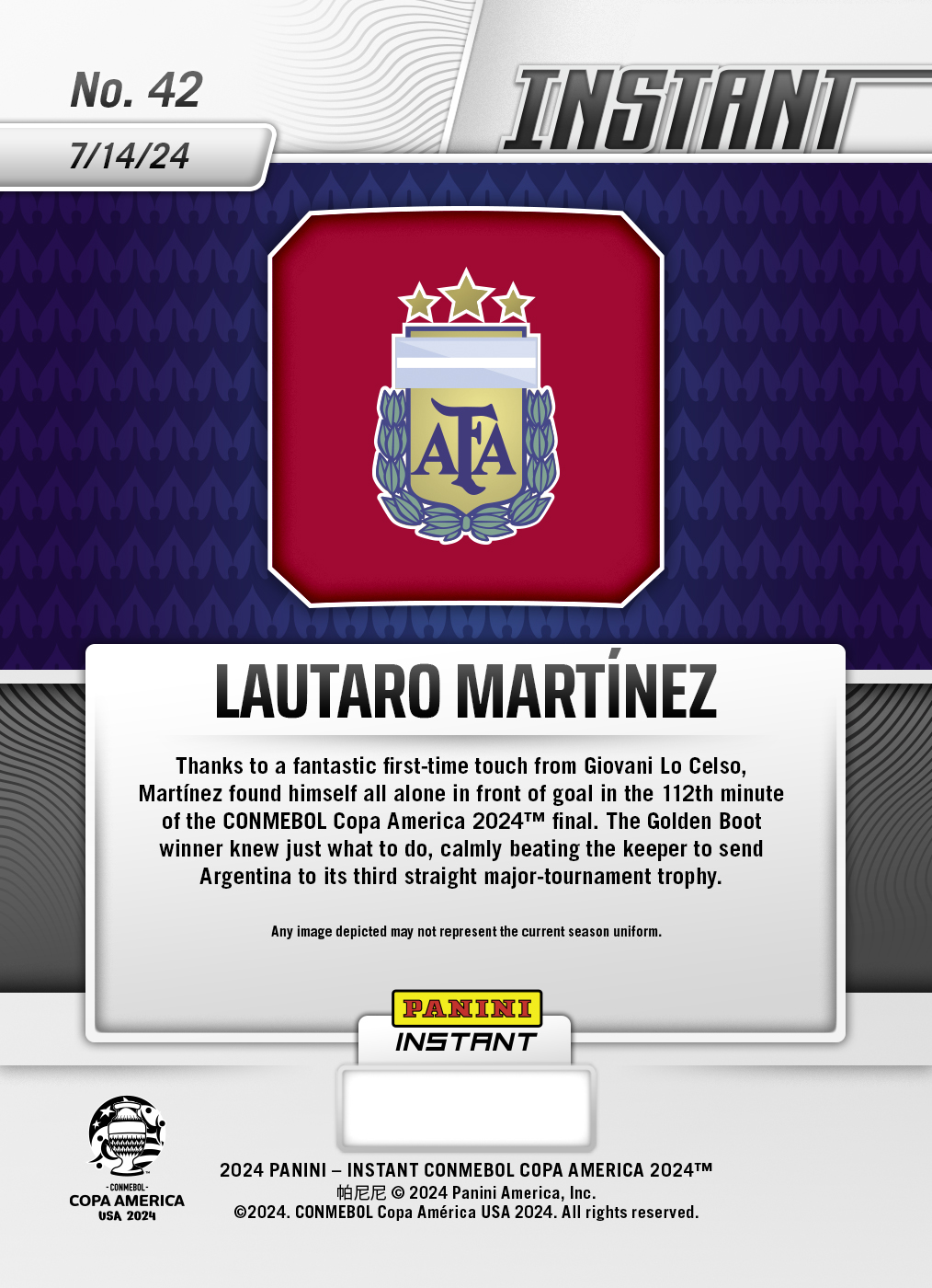 Lautaro Martinez - Panini Instant Copa America #42 - Red /25 - Image 2