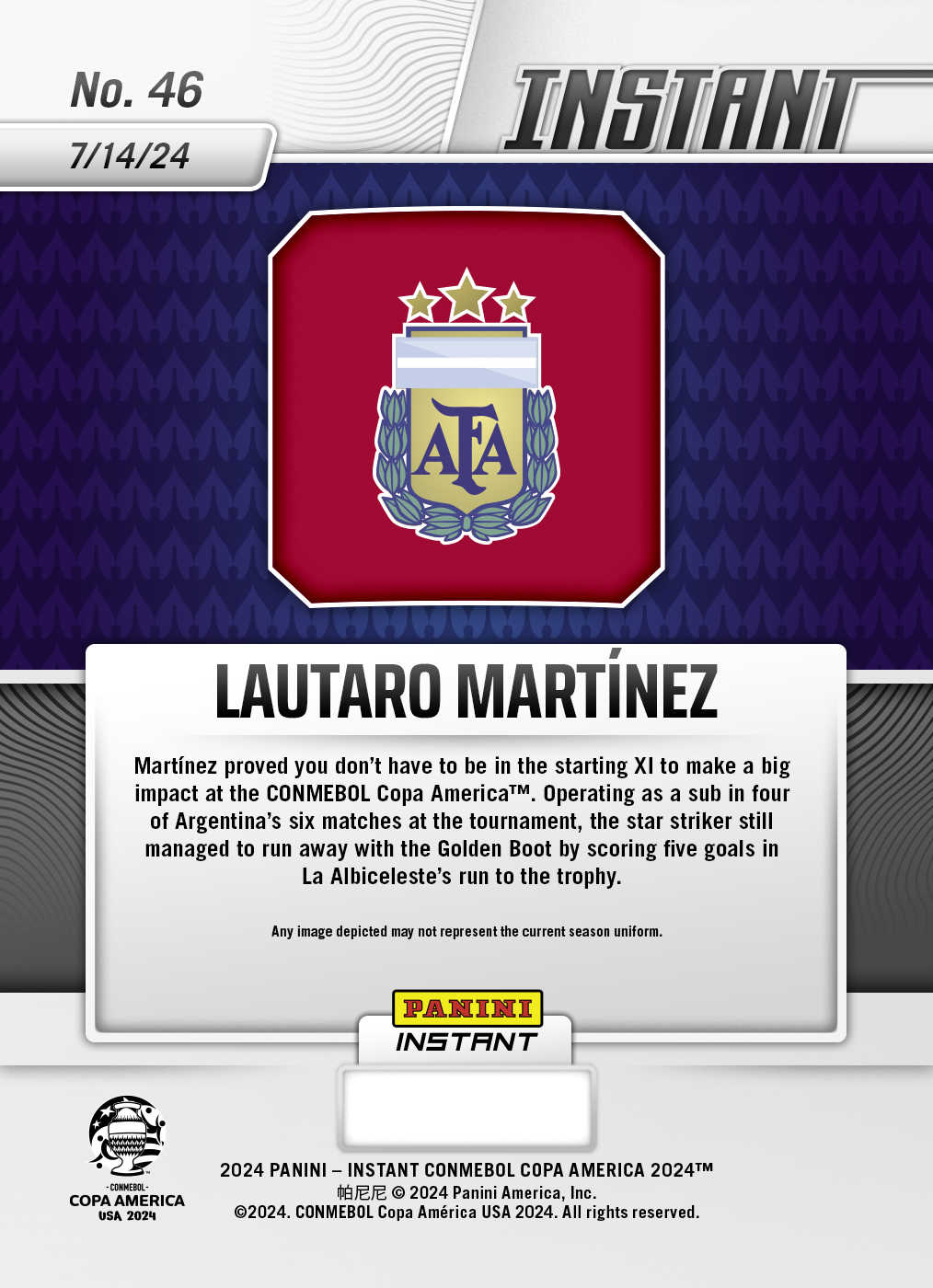 Lautaro Martinez - Panini Instant Copa America #46 - Blue & Red /5 - Image 2