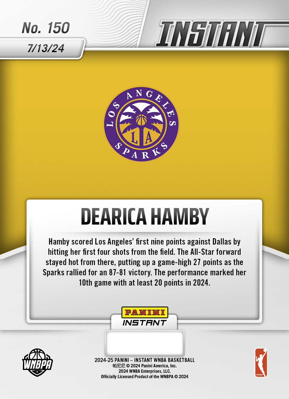 Dearica Hamby - 2024 Panini Instant WNBA #150 - Jungle /25 - Image 2