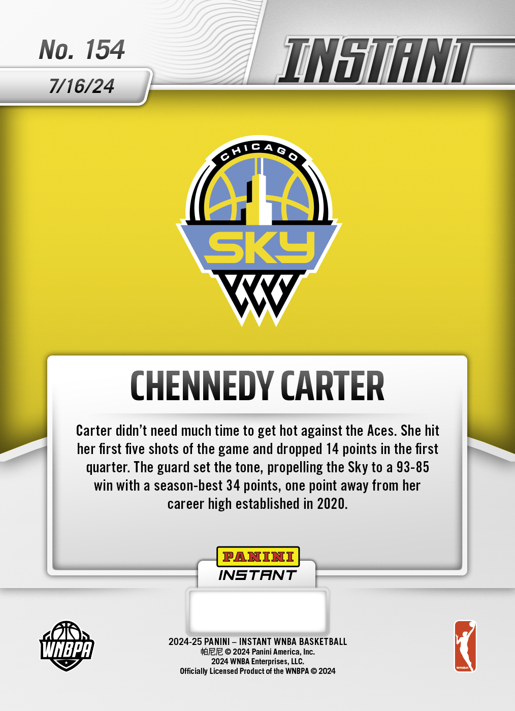 Chennedy Carter - 2024 Panini Instant WNBA #154 - Jungle /25 - Image 2