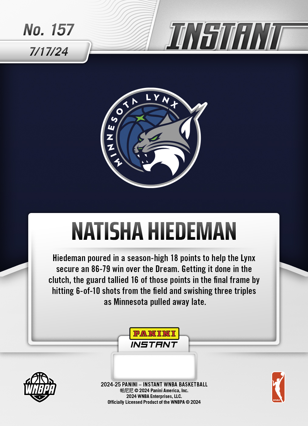 Natisha Hiedeman - 2024 Panini Instant WNBA #157 - Jungle /25 - Image 2