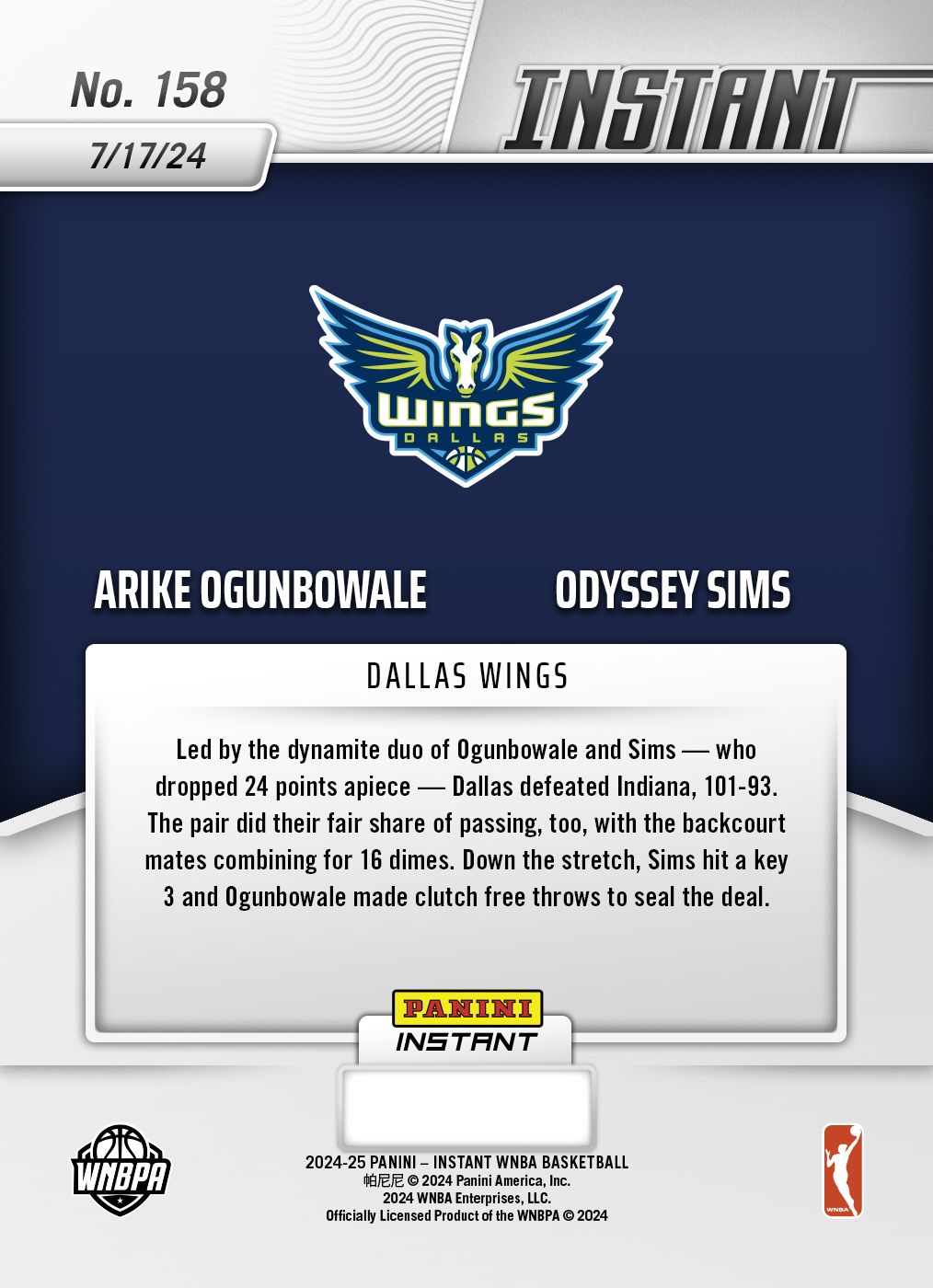 Arike Ogunbowale/Odyssy Sims - 2024 Panini Instant WNBA #158 - Jaguar /10 - Image 2