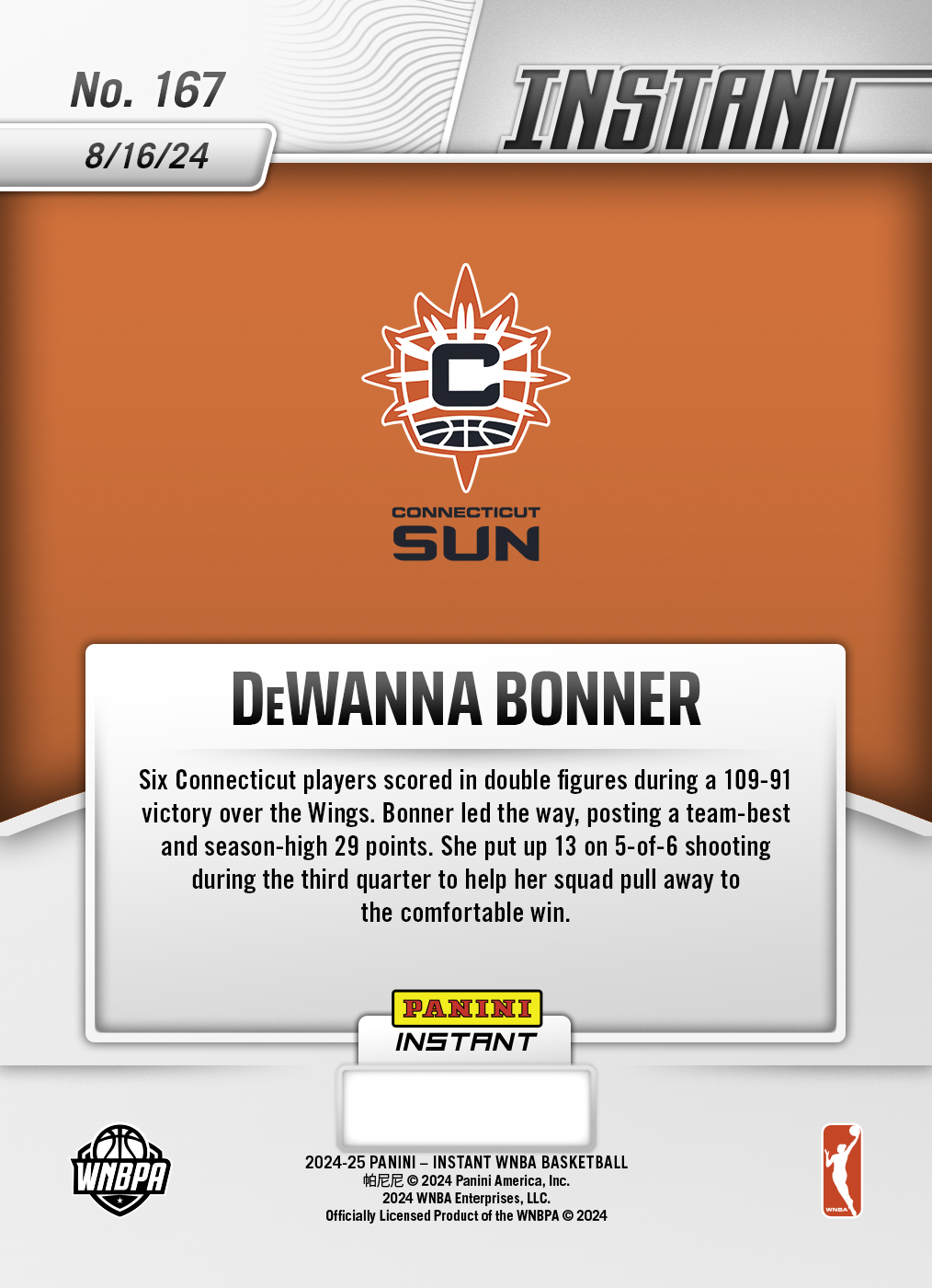DeWanna Bonner - 2024 Panini Instant WNBA #167 - Jaguar /10 - Image 2
