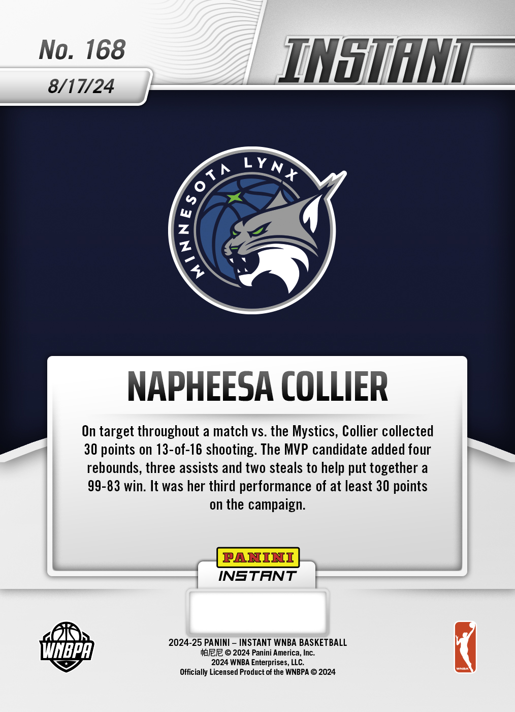 Napheesa Collier - 2024 Panini Instant WNBA #168 - Jungle /25 - Image 2