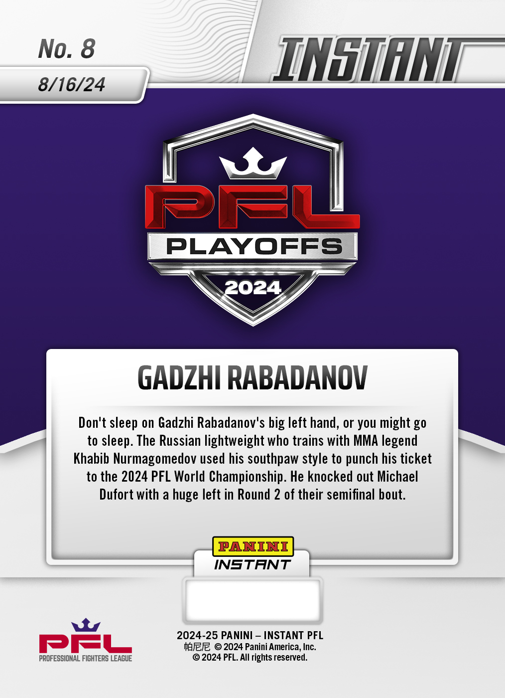 Gadzhi Rabadanov - 2024 Panini Instant PFL #8 - White Tiger /5 - Image 2