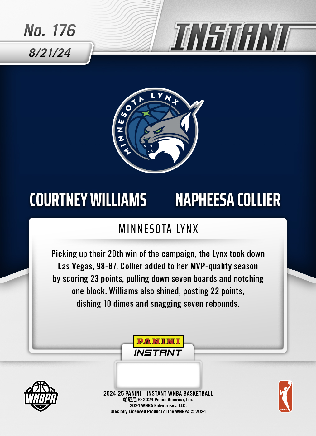 Courtney Williams/Napheesa Collier - 2024 Panini Instant WNBA #176 - Jaguar /10 - Image 2