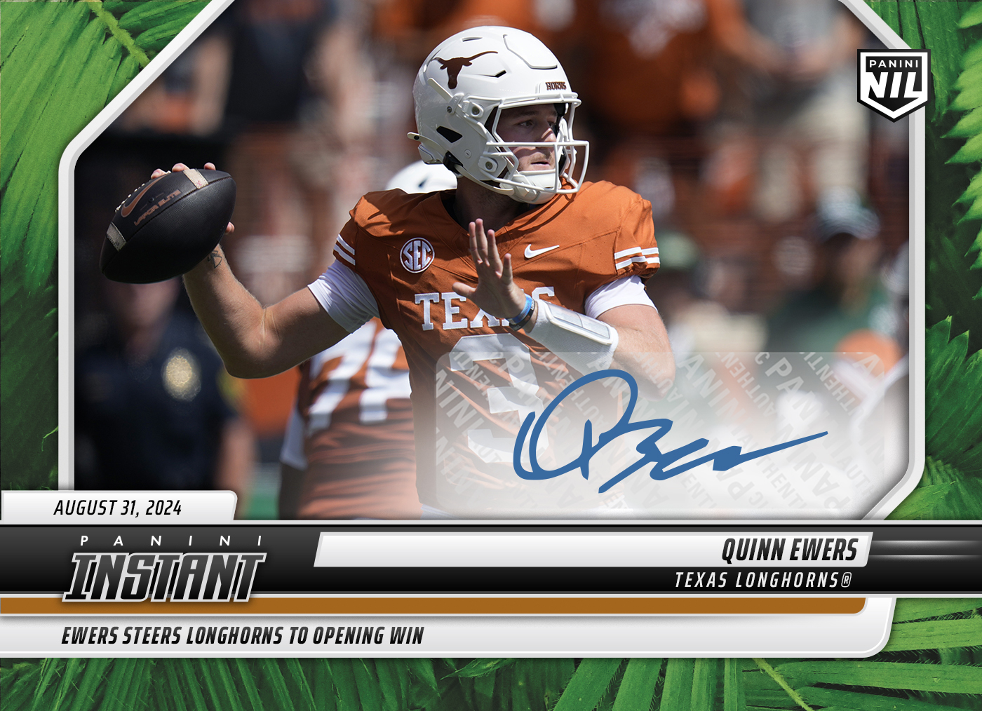 Quinn Ewers - 2024 Panini Instant College Football #QEA - Jungle /25 Auto