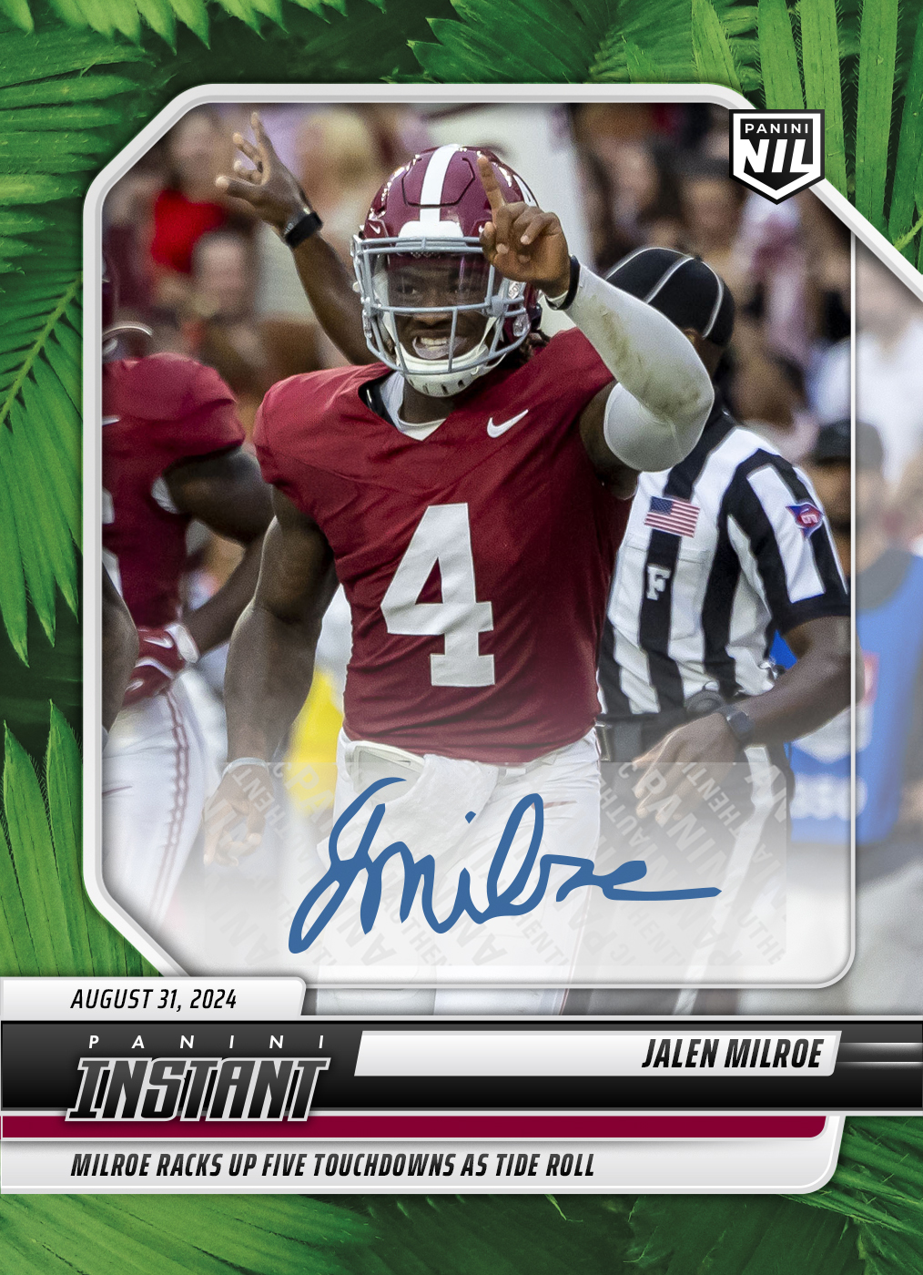 Jalen Milroe - 2024 Panini Instant College Football #JMA - Jungle /25 Auto