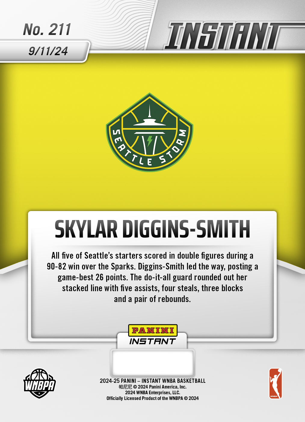 Skylar Diggins-Smith - 2024 Panini Instant WNBA #211 - Jaguar /10 - Image 2