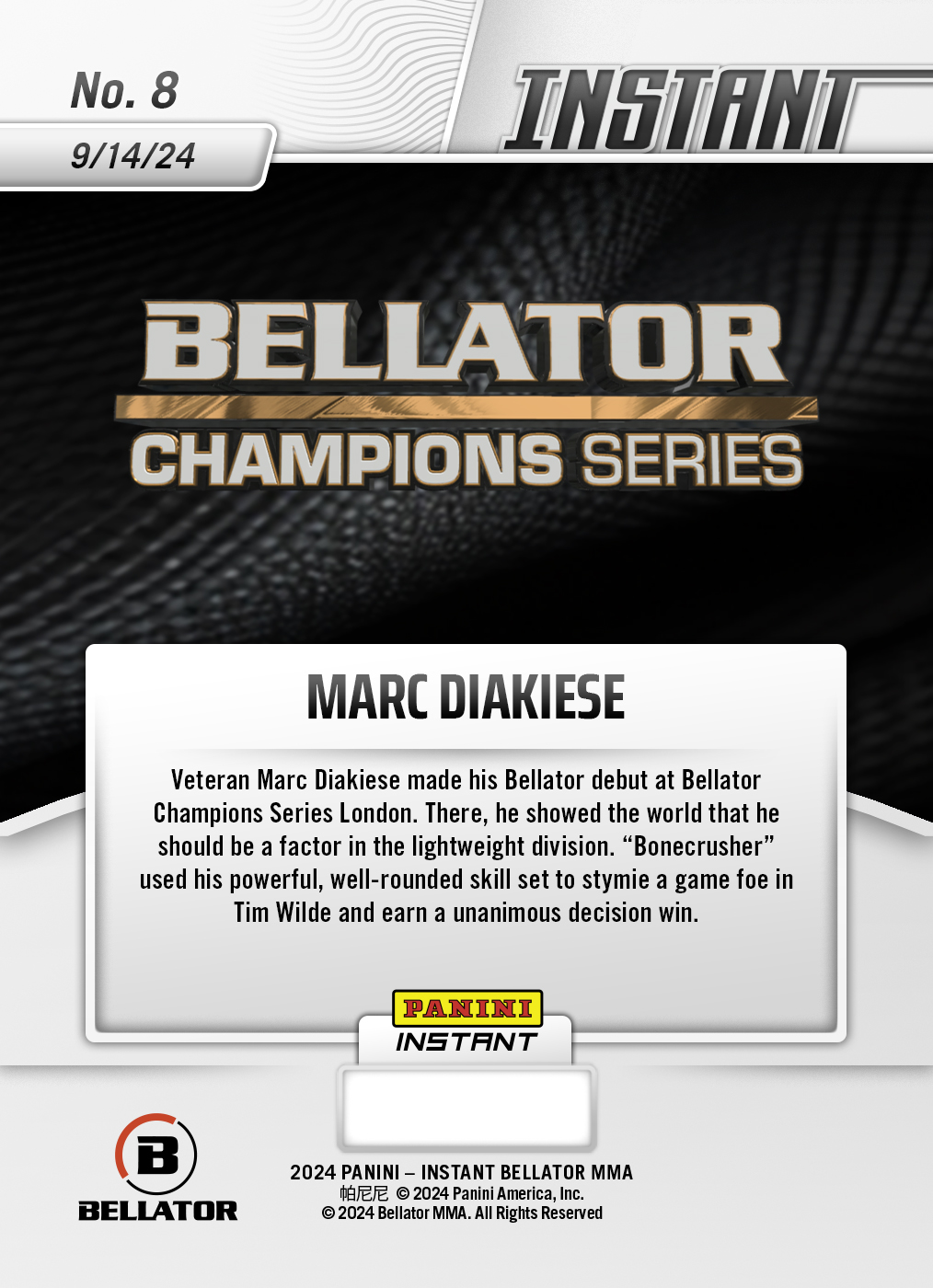 Marc Diakiese - 2024 Panini Instant Bellator #8 - White Tiger /5 - Image 2