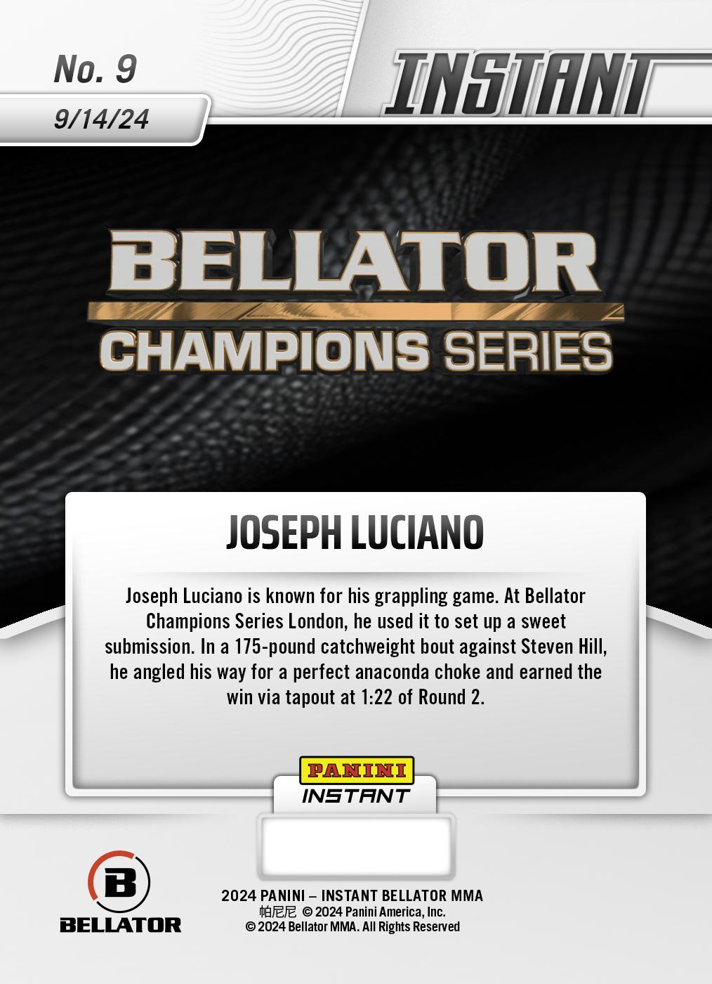 Joseph Luciano - 2024 Panini Instant Bellator #9 - Blue Viper 1/1 - Image 2