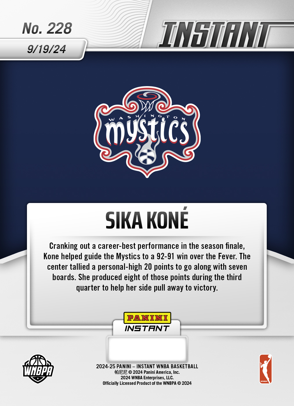Sika Kone - 2024 Panini Instant WNBA #228 - Jungle /25 - Image 2