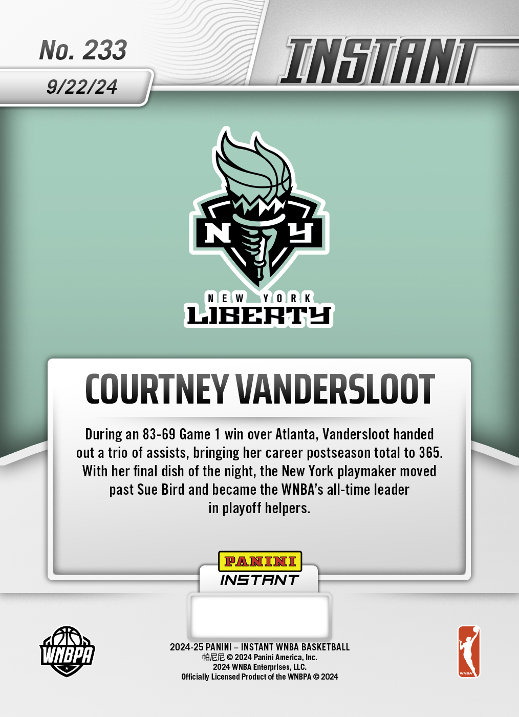 Courtney Vandersloot - 2024 Panini Instant WNBA #233 - Jaguar /10 - Image 2