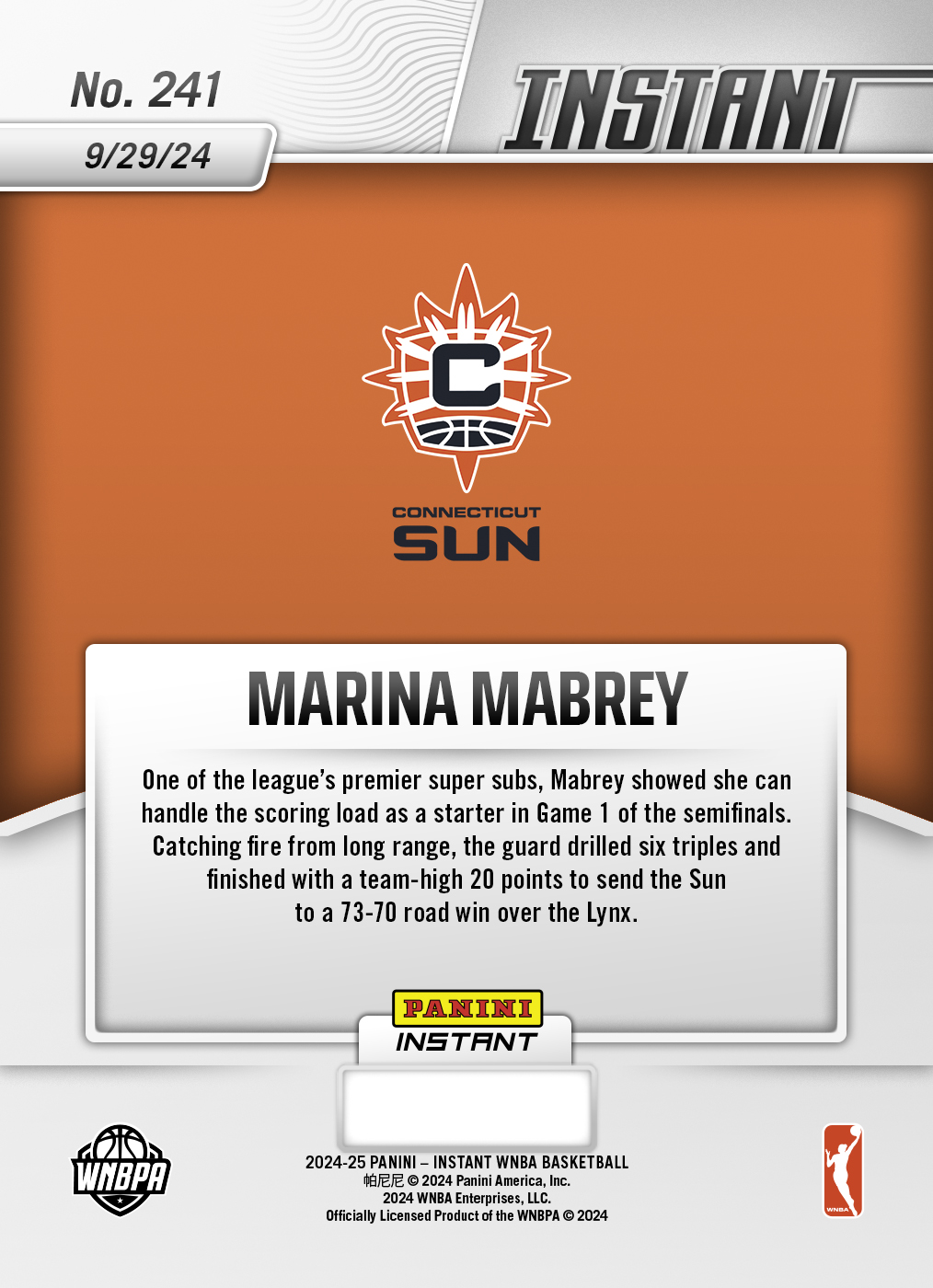 Marina Mabrey - 2024 Panini Instant WNBA #241 - Jungle /25 - Image 2