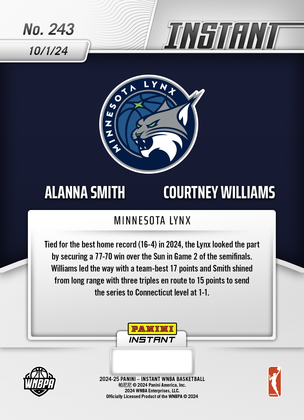 Alanna Smith/Courtney Williams - 2024 Panini Instant WNBA #243 - Jungle /25 - Image 2