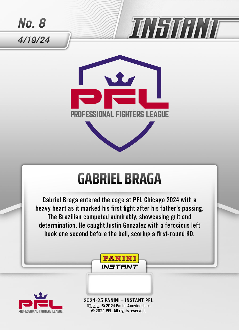 Gabriel Braga - 2024 Panini Instant PFL Season Highlights #8 - White Tiger /5 - Image 2
