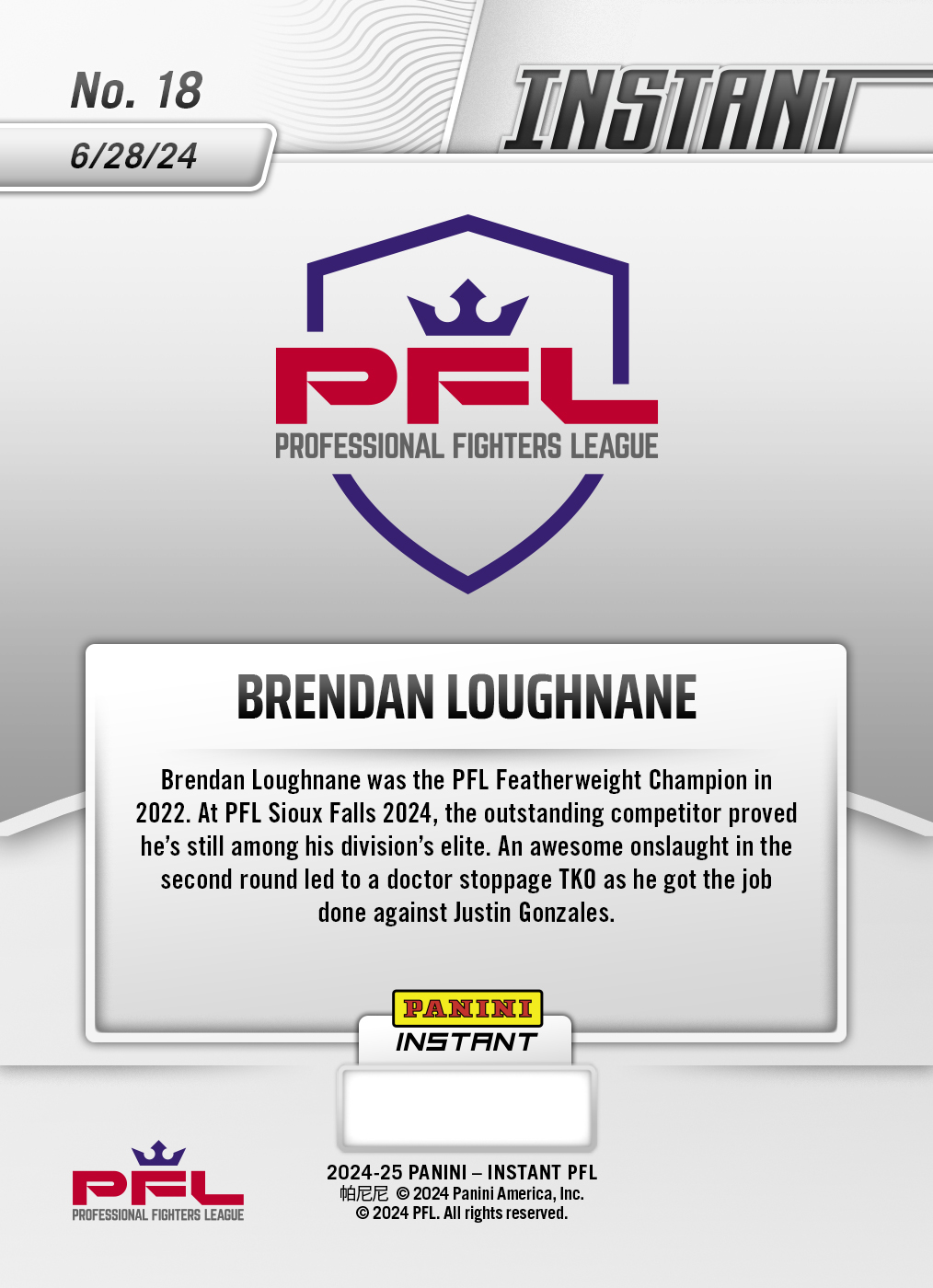 Brendan Loughnane - 2024 Panini Instant PFL Season Highlights #18 - White Tiger /5 - Image 2