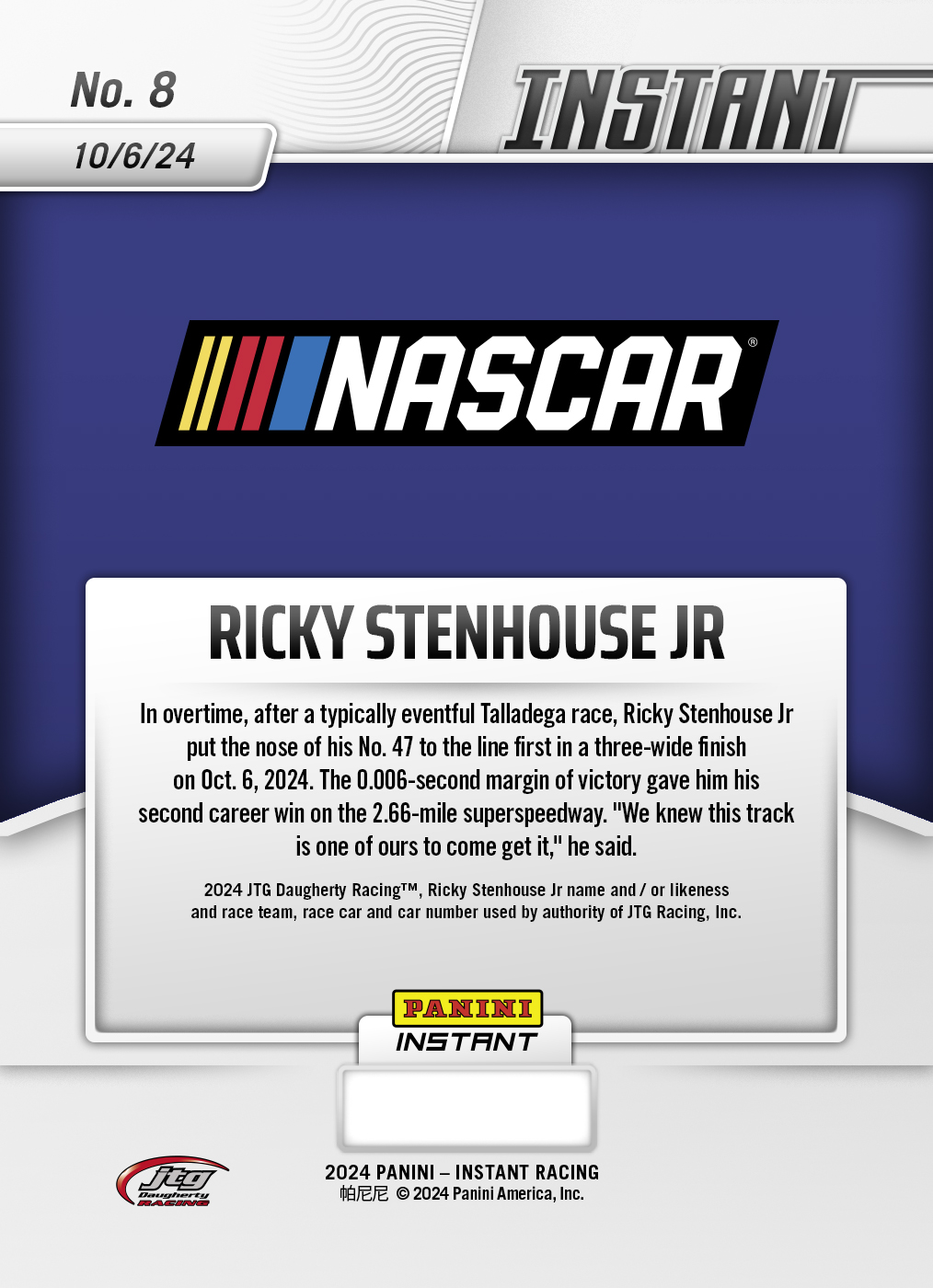 Ricky Stenhouse Jr. - 2024 Panini Instant NASCAR #8 - White Tiger /5 - Image 2