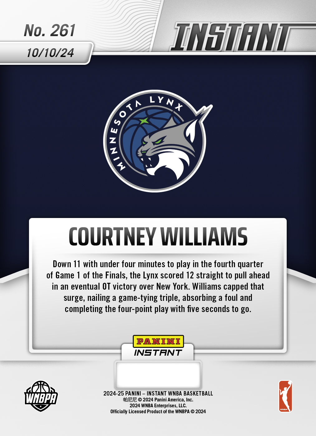 Courtney Williams - 2024 Panini Instant WNBA #261 - Jungle /25 - Image 2