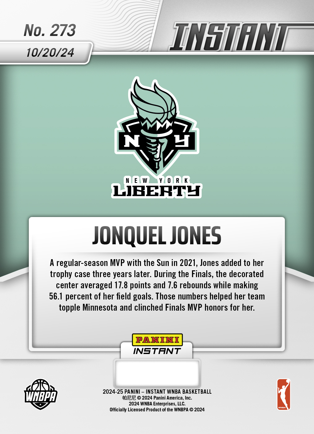 Jonquel Jones - 2024 Panini Instant WNBA #273 - Jungle /25 - Image 2