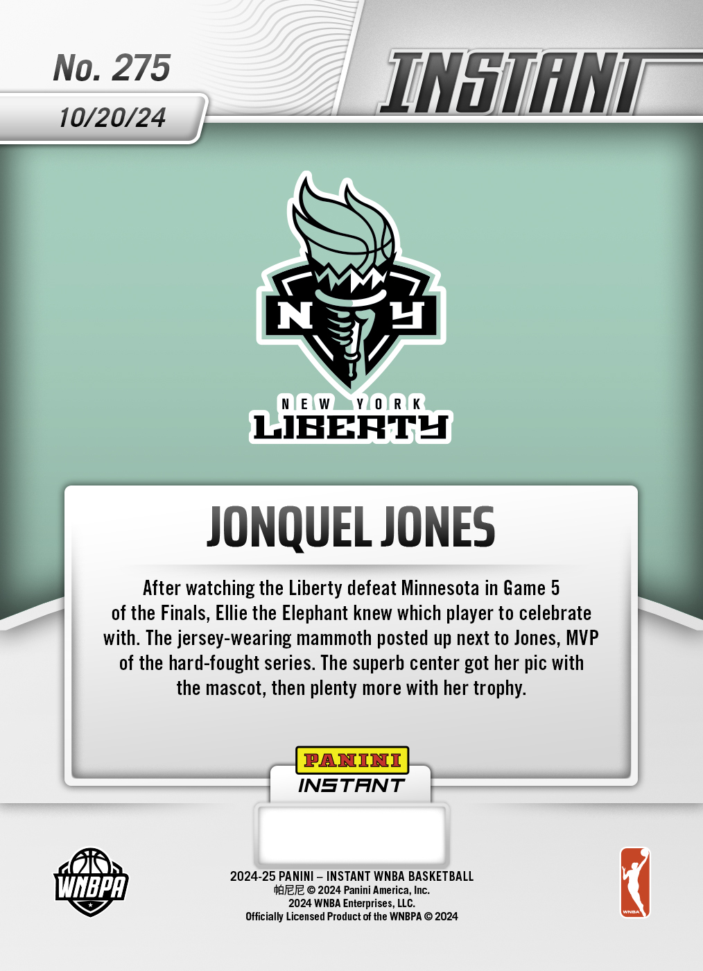 Jonquel Jones - 2024 Panini Instant WNBA #275 - Jungle /25 - Image 2