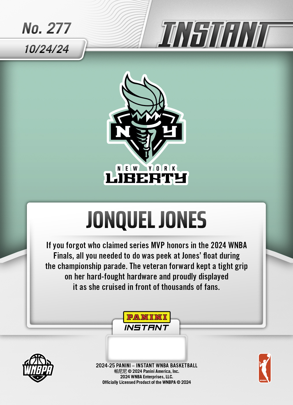 Jonquel Jones - 2024 Panini Instant WNBA #277 - Jungle /25 - Image 2